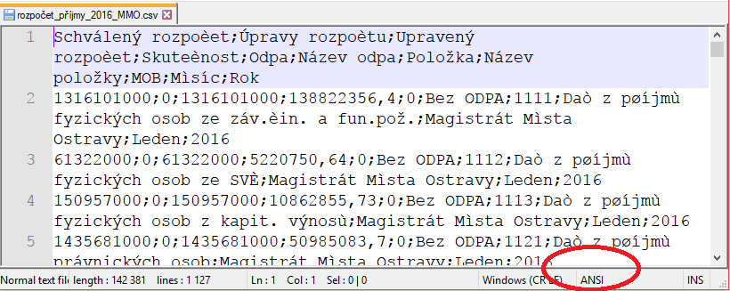 ANSI kódování CSV souboru