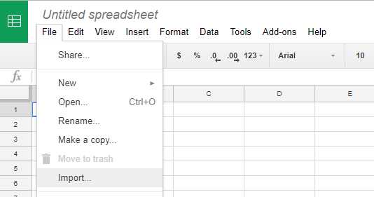 Nahrání souboru do importní funkce Google Sheets