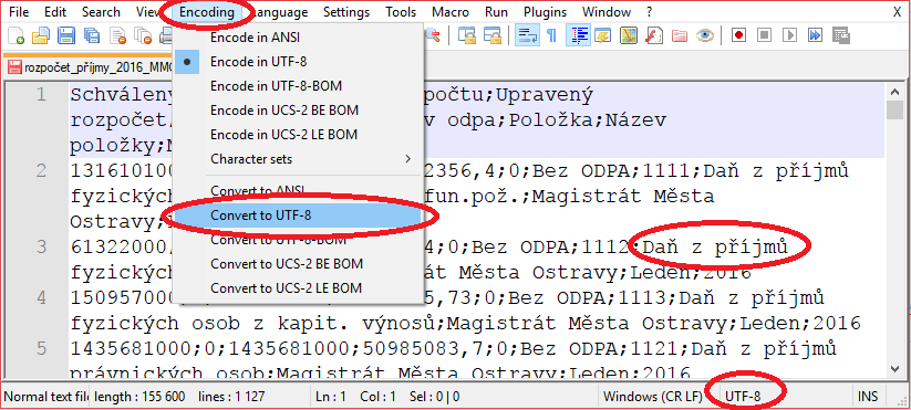 Konverze kódování CSV souboru